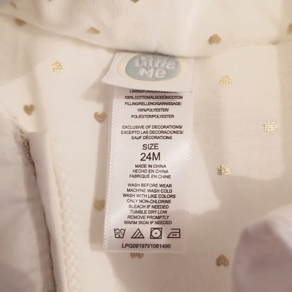 Little Me 24M little girls puffer jacket hooded polyester warm cozy gold hearts - Picture 6 of 9